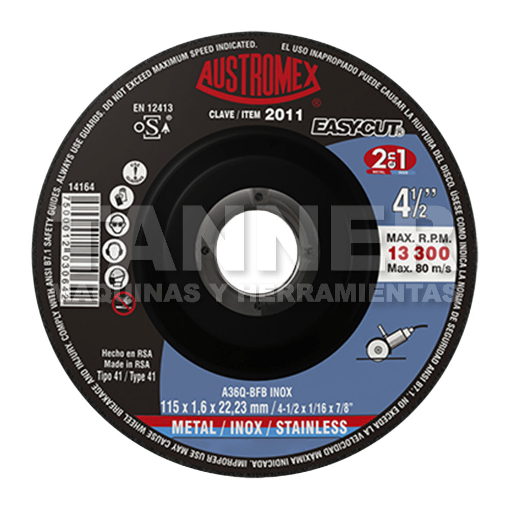 DISCO DE CORTE 2 EN 1 PARA ACERO AL CARBON Y ACERO INOXIDABLE DE 115 X 1.6 X 22.23, EASY CUT